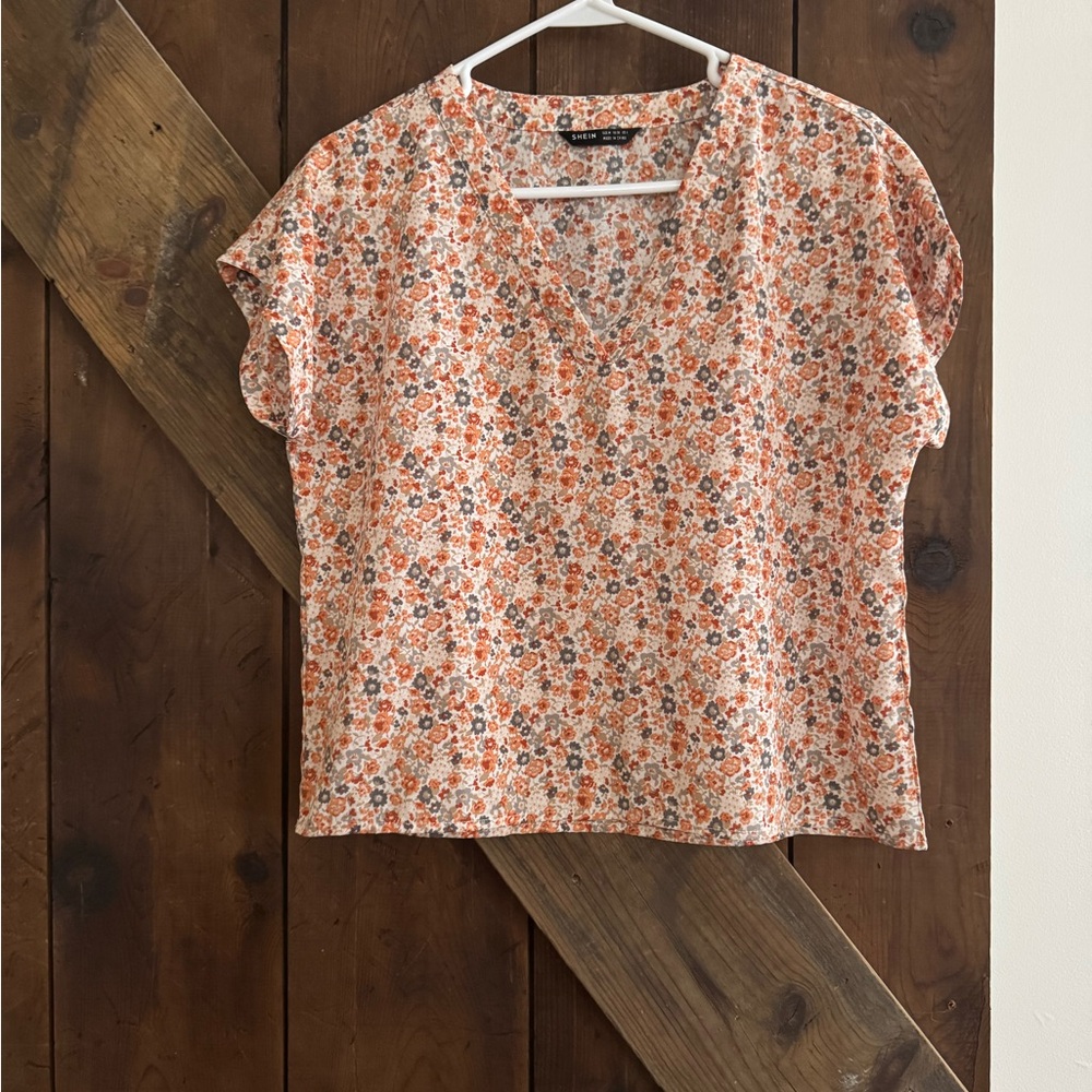 4/$12 SHEIN Orange Floral Blouse